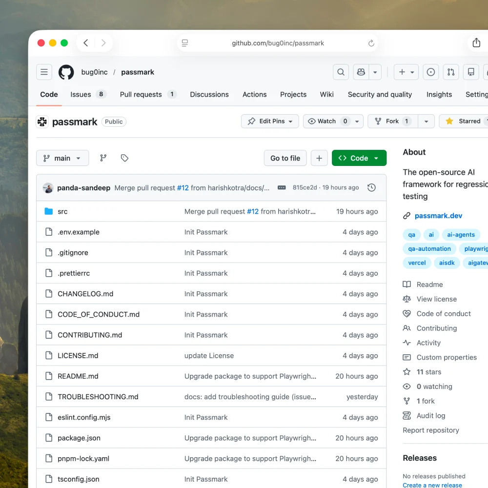 Bug0 Passmark's open-source repository on GitHub.
